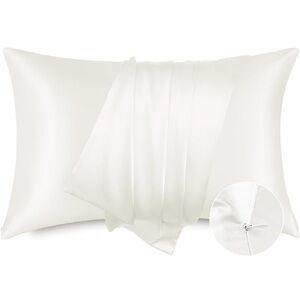 Bedsure Luxurious Ivory Satin Pillowcases Set of 2. Standard Size (A40)